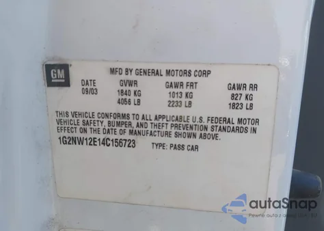 2004 Pontiac Grand Am Gt z USA, uszkodzony, nr VIN 1G2NW12E14C156723